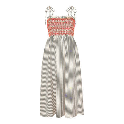 Daily Square Neckline  Camisole Smocked Bodice Allover Striped Print Dress