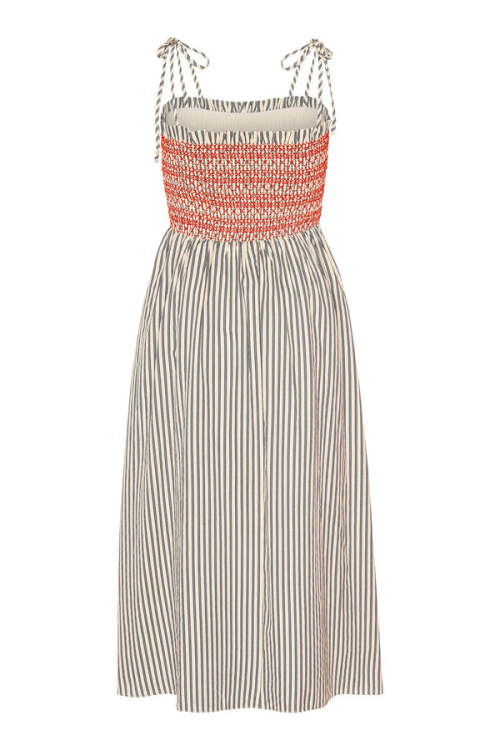 Daily Square Neckline  Camisole Smocked Bodice Allover Striped Print Dress
