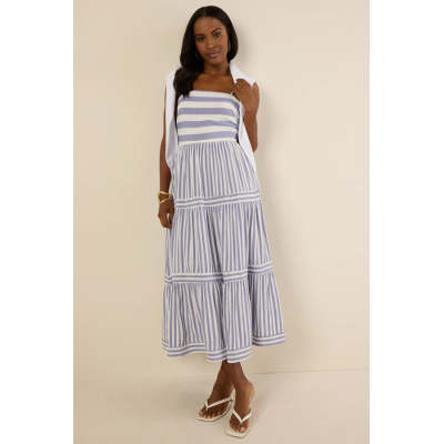 Elegant Daily Square Neckline Sleeveless Backless Allover Striped Tiered  Dress