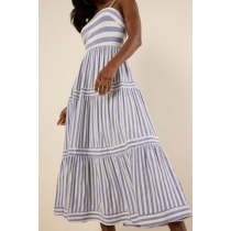 Elegant Daily Square Neckline Sleeveless Backless Allover Striped Tiered  Dress