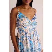 Elegant Free V-Neckline Sleeveless Backless A-line silhouette Floral Print Dress