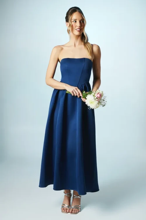Elegant Fashion Bandeau Neckline Sleeveless High Waist Slim Solid Color Party Dress