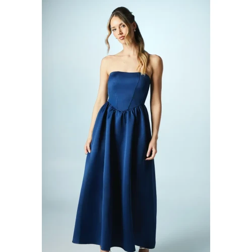 Elegant Fashion Bandeau Neckline Sleeveless High Waist Slim Solid Color Party Dress