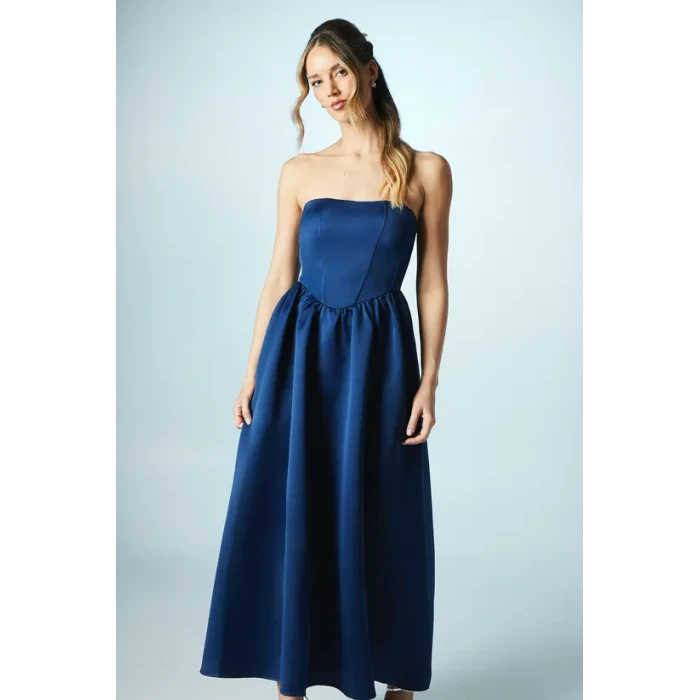 Elegant Fashion Bandeau Neckline Sleeveless High Waist Slim Solid Color Party Dress