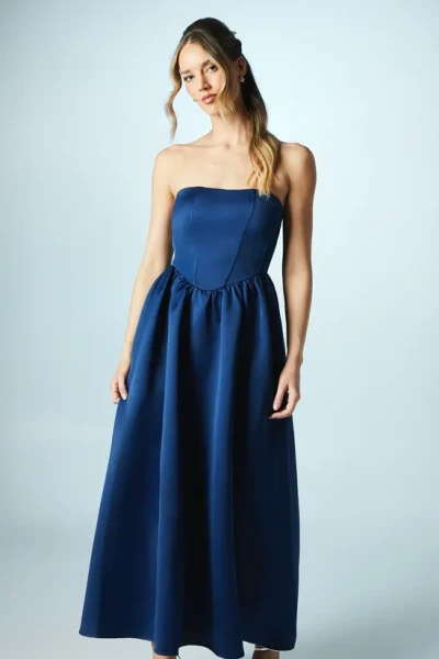 Elegant Fashion Bandeau Neckline Sleeveless High Waist Slim Solid Color Party Dress