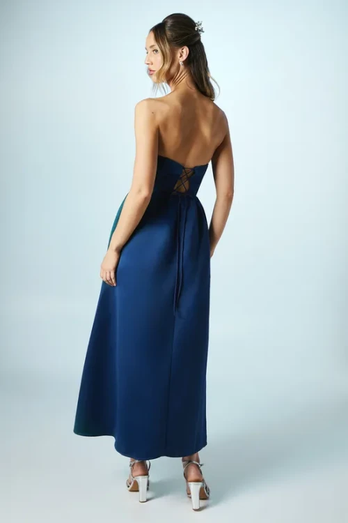 Elegant Fashion Bandeau Neckline Sleeveless High Waist Slim Solid Color Party Dress