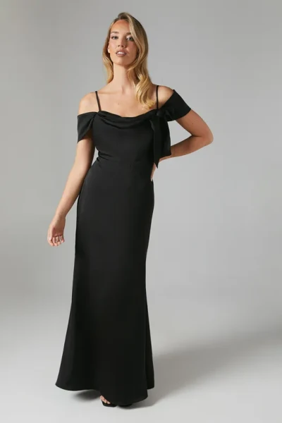 Elegant Sexy Camisole Off Shoulder Sweet Neckline Hip Wrap Solid Color Party Dress