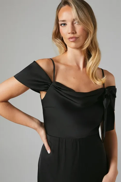 Elegant Sexy Camisole Off Shoulder Sweet Neckline Hip Wrap Solid Color Party Dress