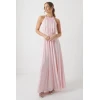 Elegant Fashion Halter Neckline Sleeveless Ruffle High Waist Solid Color  Vacation Dress