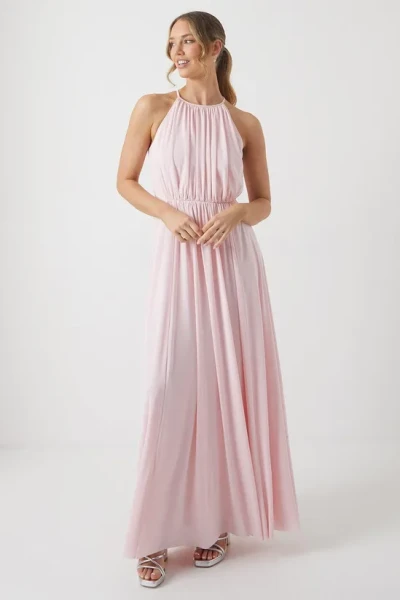 Elegant Fashion Halter Neckline Sleeveless Ruffle High Waist Solid Color  Vacation Dress