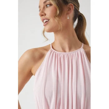 Elegant Fashion Halter Neckline Sleeveless Ruffle High Waist Solid Color  Vacation Dress