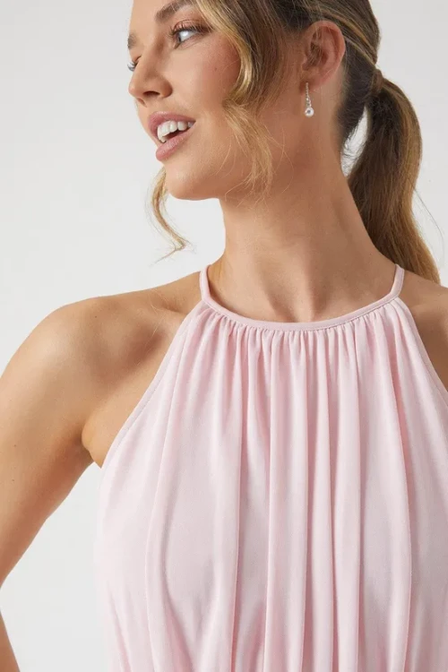 Elegant Fashion Halter Neckline Sleeveless Ruffle High Waist Solid Color  Vacation Dress