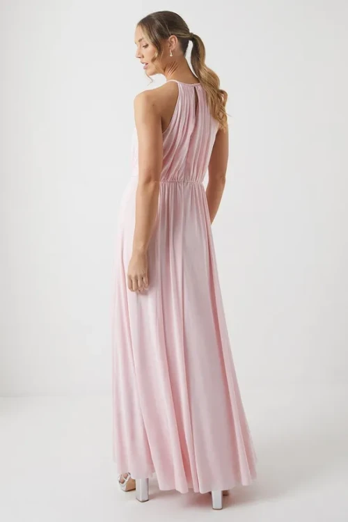 Elegant Fashion Halter Neckline Sleeveless Ruffle High Waist Solid Color  Vacation Dress