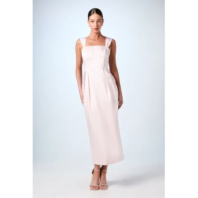 Sample Square Neckline Open Back Ruffle High Waist Solid Color Casual Dress