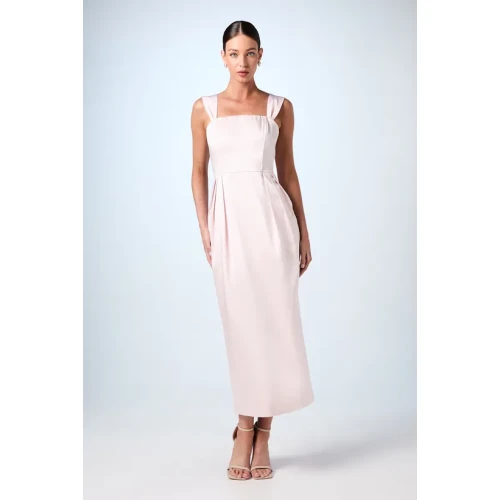 Sample Square Neckline Open Back Ruffle High Waist Solid Color Casual Dress