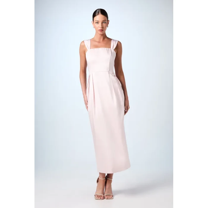 Sample Square Neckline Open Back Ruffle High Waist Solid Color Casual Dress