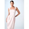 Sample Square Neckline Open Back Ruffle High Waist Solid Color Casual Dress