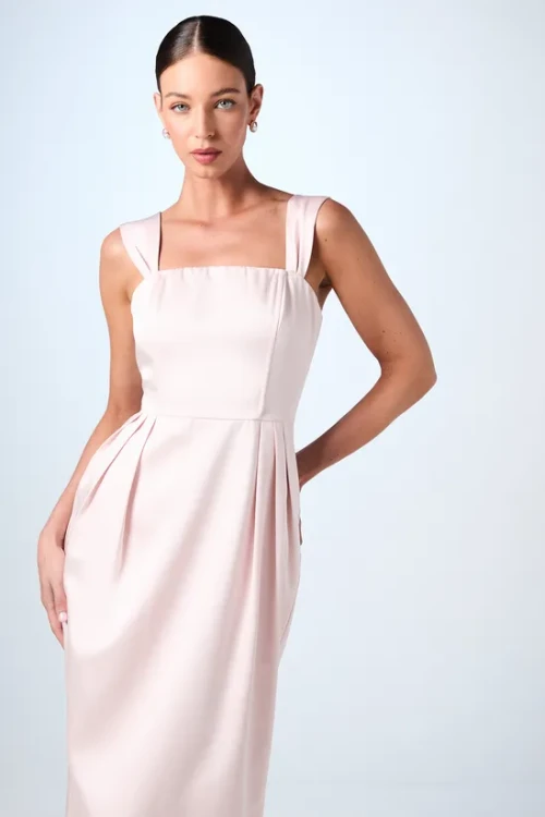 Sample Square Neckline Open Back Ruffle High Waist Solid Color Casual Dress