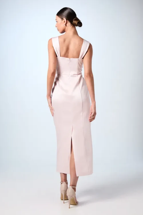Sample Square Neckline Open Back Ruffle High Waist Solid Color Casual Dress