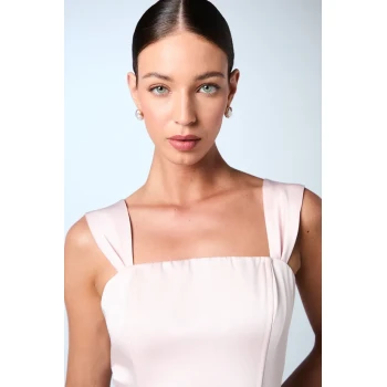 Sample Square Neckline Open Back Ruffle High Waist Solid Color Casual Dress