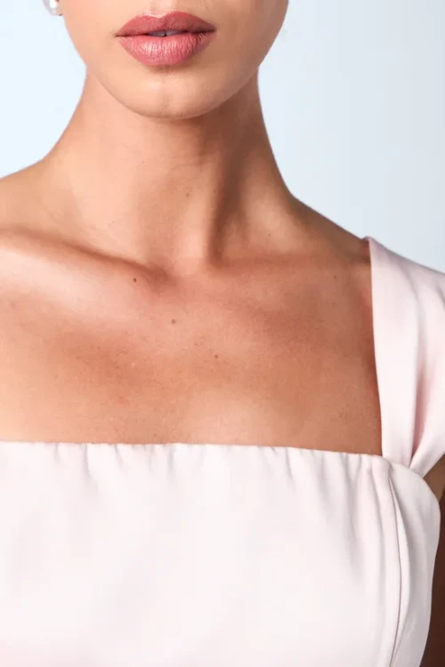 Sample Square Neckline Open Back Ruffle High Waist Solid Color Casual Dress