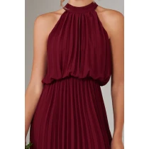 Elegant Sexy Halter Neckline Sleeveless  Cut Out Ruffle High Waist Dress