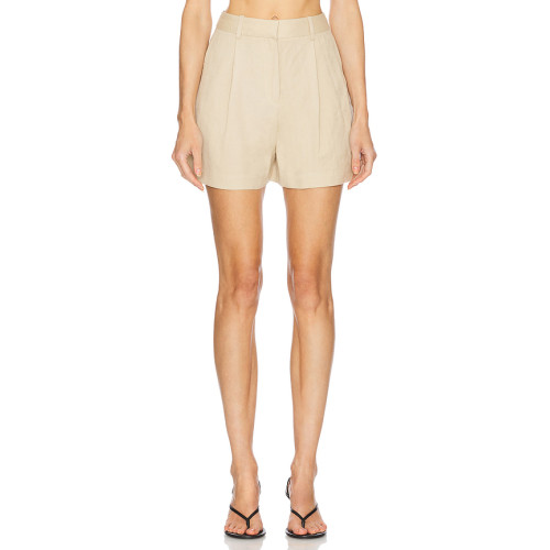 Hot Sale Fashionable Stylish Beige High waisted Pleated Shorts