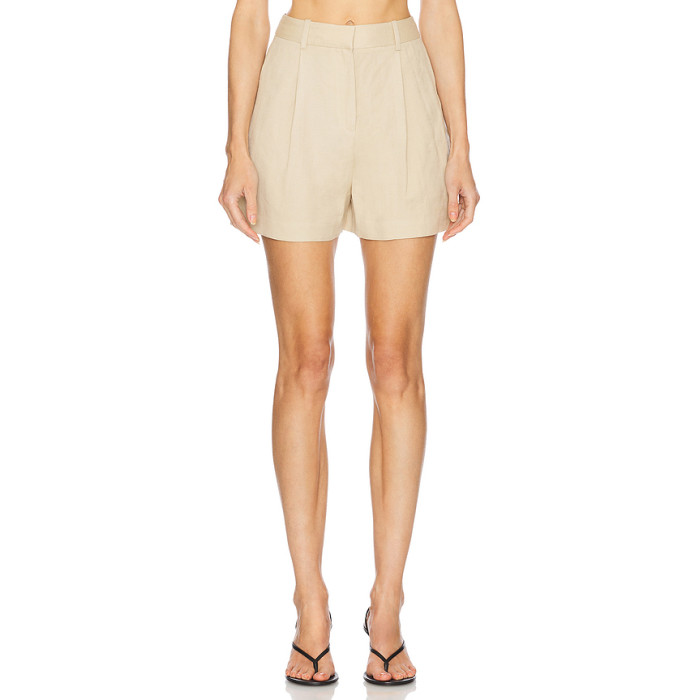 Hot Sale Fashionable Stylish Beige High waisted Pleated Shorts