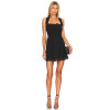 Black Square Neck Ruffled Bandeau Crisscross Back Straps Mini Dress