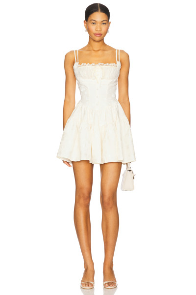 2025 Hot Sale Fashionable White Lace Trimmed Spaghetti Strap Corset Puff Mini Dress