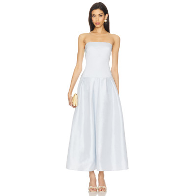 Baby Blue Fitted Strapless Design Nonstick Silicone Trim Puffy Midi length Dress