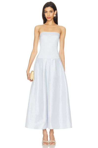 Baby Blue Fitted Strapless Design Nonstick Silicone Trim Puffy Midi length Dress