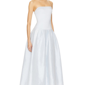 Baby Blue Fitted Strapless Design Nonstick Silicone Trim Puffy Midi length Dress