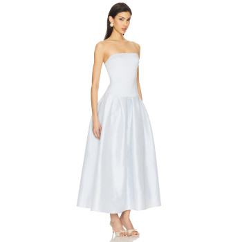 Baby Blue Fitted Strapless Design Nonstick Silicone Trim Puffy Midi length Dress