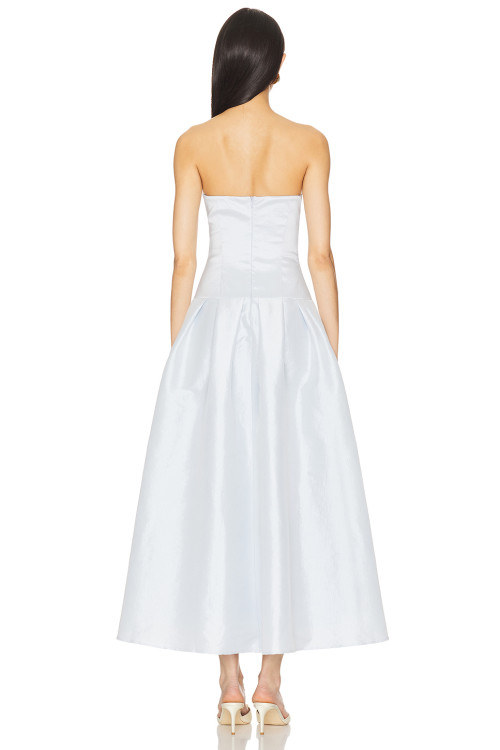 Baby Blue Fitted Strapless Design Nonstick Silicone Trim Puffy Midi length Dress