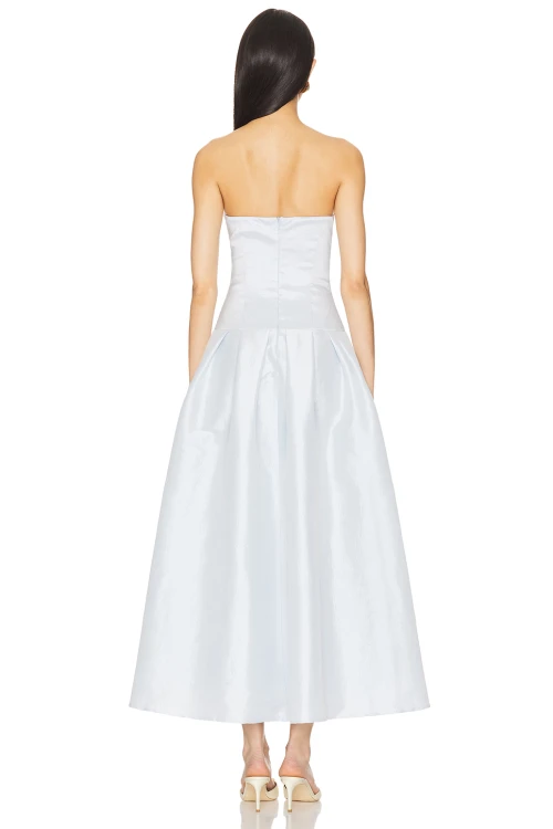 Baby Blue Fitted Strapless Design Nonstick Silicone Trim Puffy Midi length Dress
