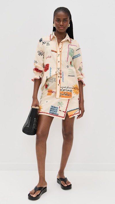 Sample Collar Neckline Long Sleeve Button Placket Irregular Print Daily Tops