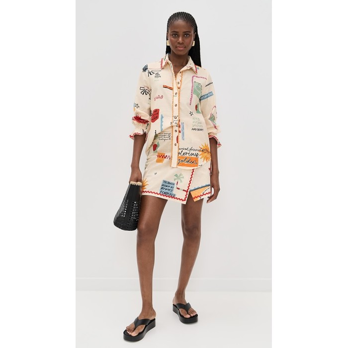 Sample Collar Neckline Long Sleeve Button Placket Irregular Print Daily Tops
