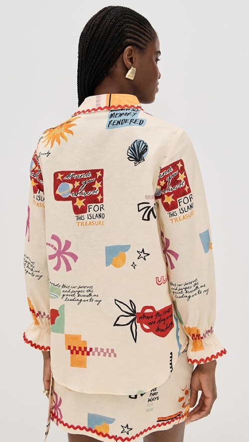 Sample Collar Neckline Long Sleeve Button Placket Irregular Print Daily Tops