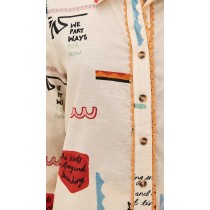 Sample Collar Neckline Long Sleeve Button Placket Irregular Print Daily Tops