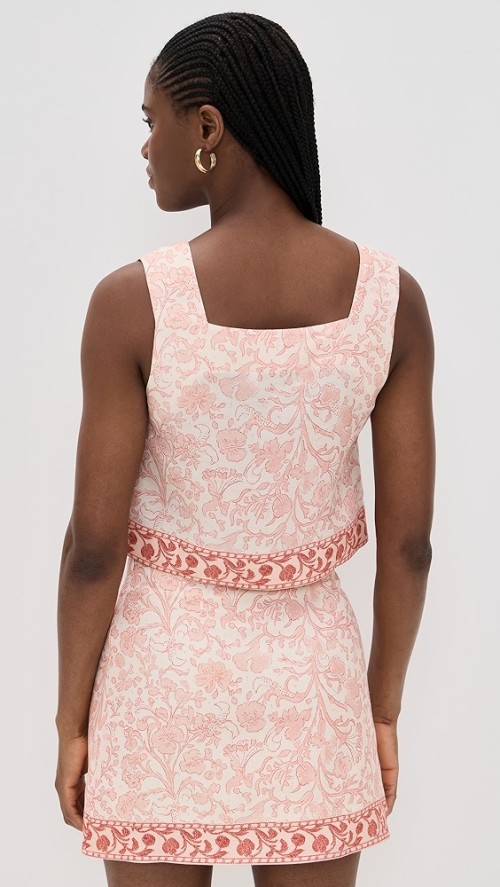Elegant Square Neckline Sleeveless High Waist Floral Print Luxury Tops