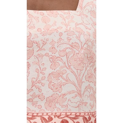 Elegant Square Neckline Sleeveless High Waist Floral Print Luxury Tops