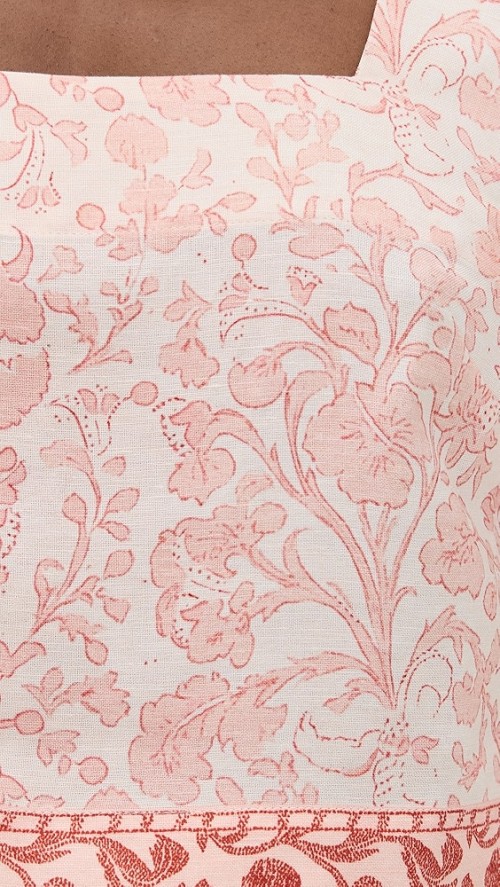 Elegant Square Neckline Sleeveless High Waist Floral Print Luxury Tops