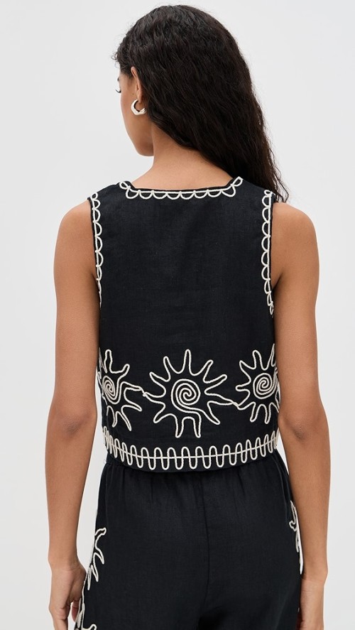 Daily Sample Square Neckline sleeveless High Waist Sun Embroidered Casual Tops