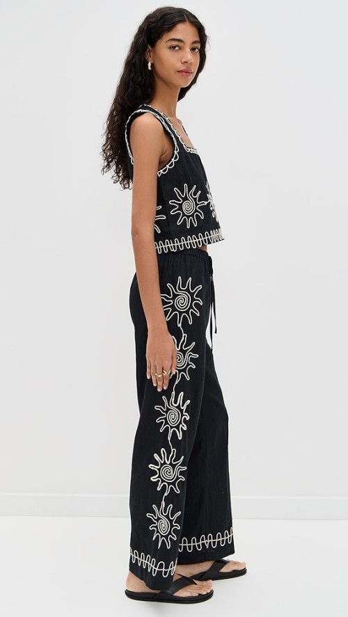 Daily Sample Square Neckline sleeveless High Waist Sun Embroidered Casual Tops