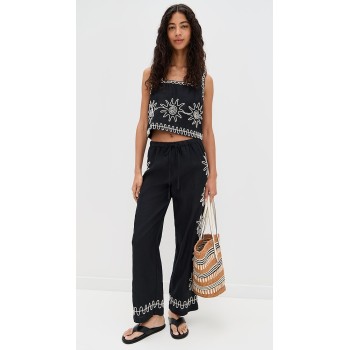 Daily Sample Square Neckline sleeveless High Waist Sun Embroidered Casual Tops