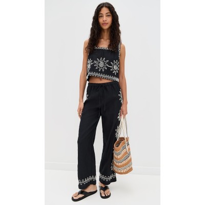 Daily Sample Square Neckline sleeveless High Waist Sun Embroidered Casual Tops