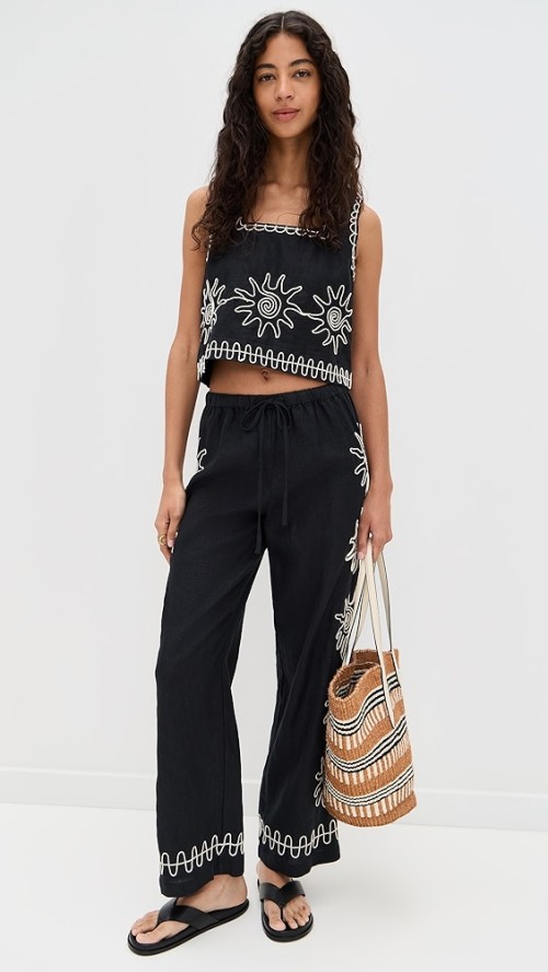 Daily Sample Square Neckline sleeveless High Waist Sun Embroidered Casual Tops