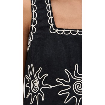 Daily Sample Square Neckline sleeveless High Waist Sun Embroidered Casual Tops