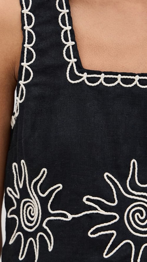 Daily Sample Square Neckline sleeveless High Waist Sun Embroidered Casual Tops